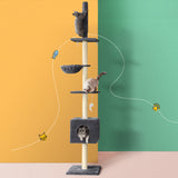 i.Pet Cat Tree 260cm Tower Scratching Post Scratcher Floor to Ceiling Cats Bed Dark Grey