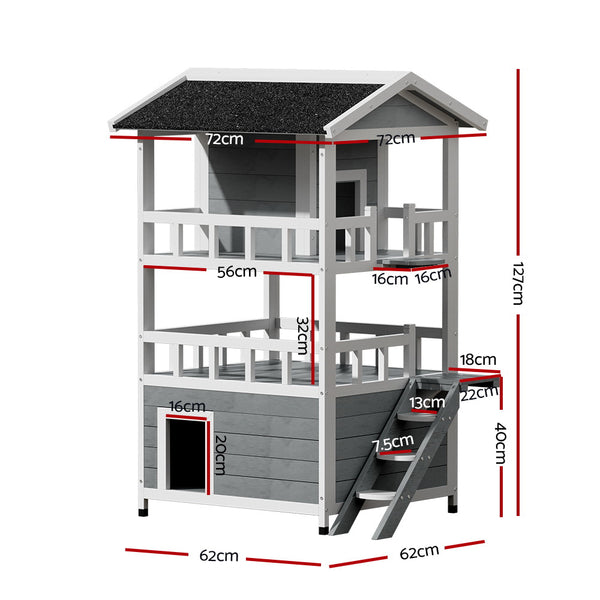 i.Pet Cat House Outdoor Shelter 72cm x 72cm x 127cm Rabbit Hutch Wooden Condo Small Dog Pet Houses Enclosure