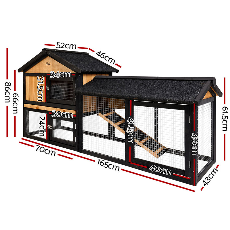 i.Pet Chicken Coop Rabbit Hutch 165cm x 43cm x 86cm Extra Large Run House Cage Wooden Outdoor