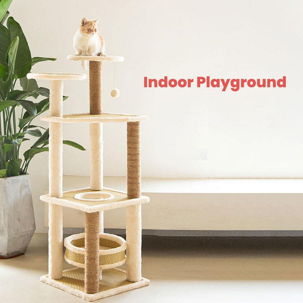 Floofi 120cm 5 Layer Cat Condo Cat Tree Beige