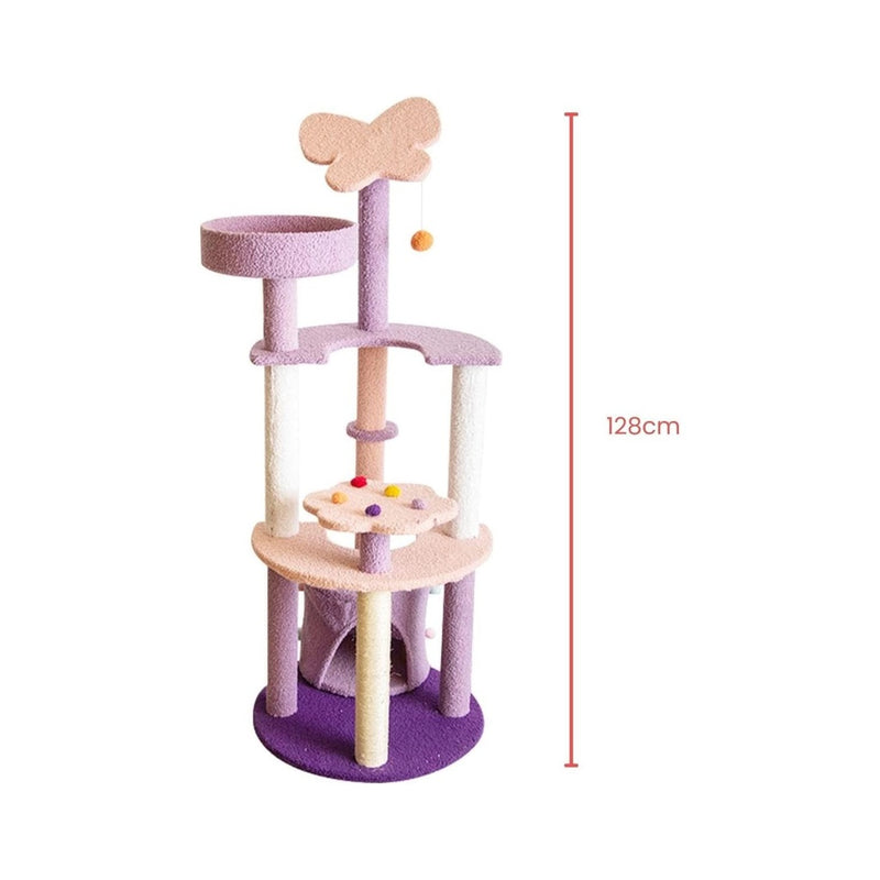 Floofi 128cm Butterfly Plush Cat Condo Cat Tree Pink Purple