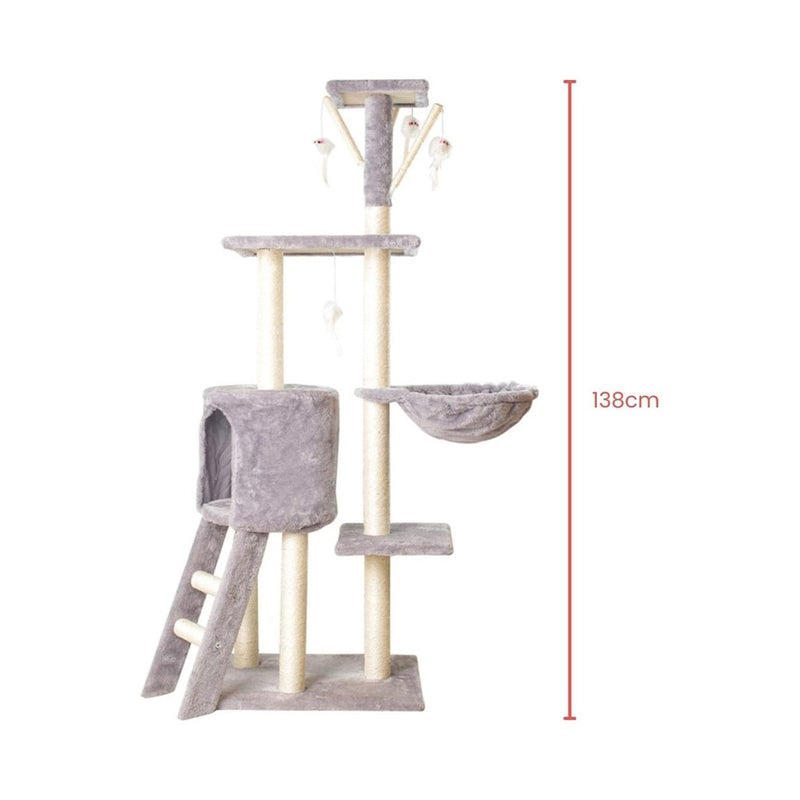 Floofi 138cm 5 Layer Plush Cat Condo Cat Tree Light Grey