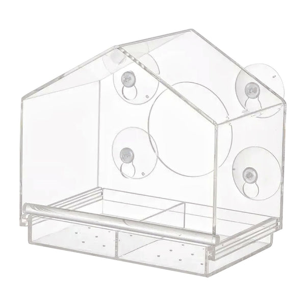 NOVEDEN Window Bird Feeder with Removable Tray Drain Holes and 4 Suction Cups (Transparent)