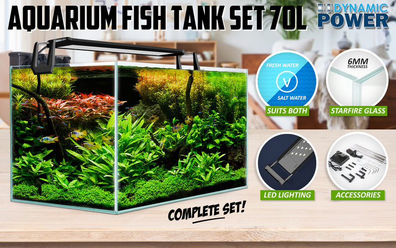 Aquarium Starfire Glass Fish Tank Set Filter Pump 70L