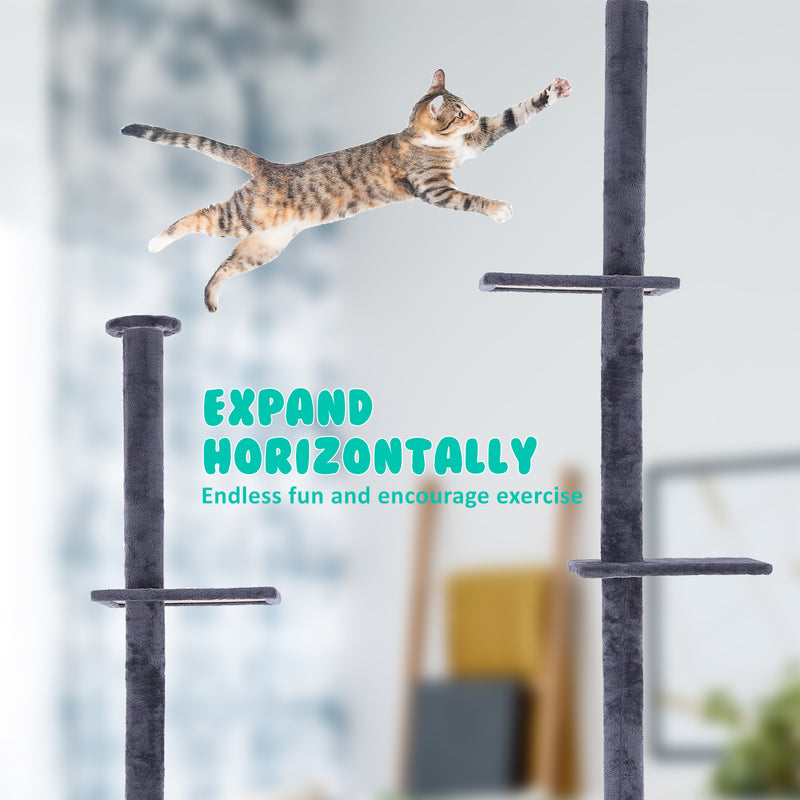 Cat Tree Multi Level Scratcher PILLAR 278cm Adjustable Floor to Ceiling Condo Tower GREY