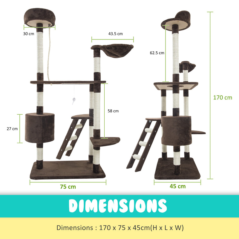 Cat Tree Multi Level Scratcher FUJI 170cm BROWN