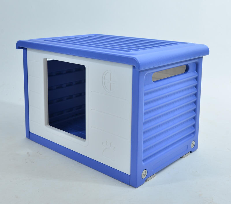 YES4PETS Small Plastic Pet Dog Puppy Cat House Kennel Blue