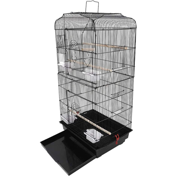 92cm Large Portable Wire Bird Cage Birdcage  Parrot Cage Wooden Stand Pole Feeding Cup Black