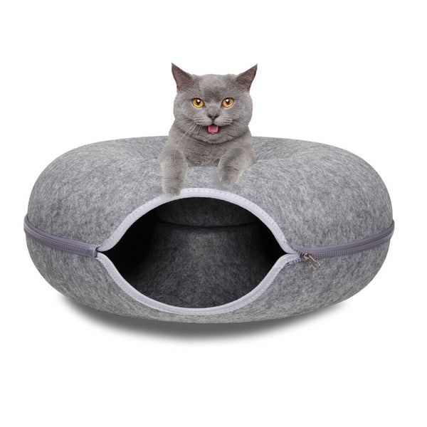 Dark Grey Cat Tunnel Bed Felt Pet Puppy Nest Cave House Toy Washable Detachable