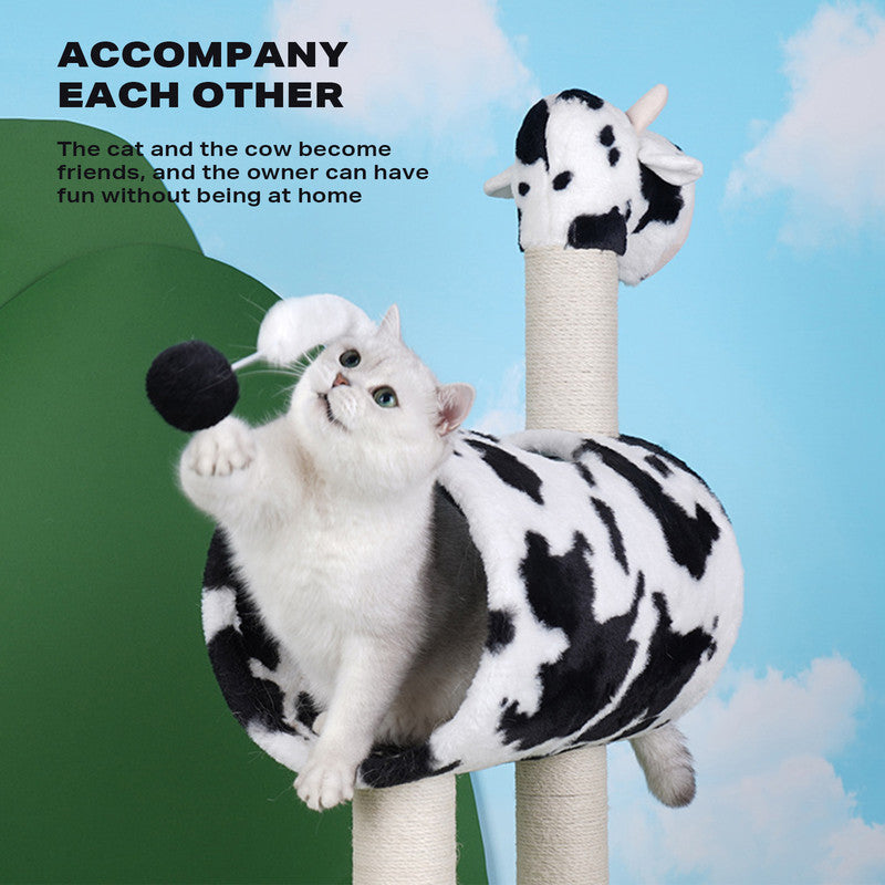 Cow Cat Tree Scratching Post Scratcher Tower Condo House Hanging Toys 86cm Condition: Brand New