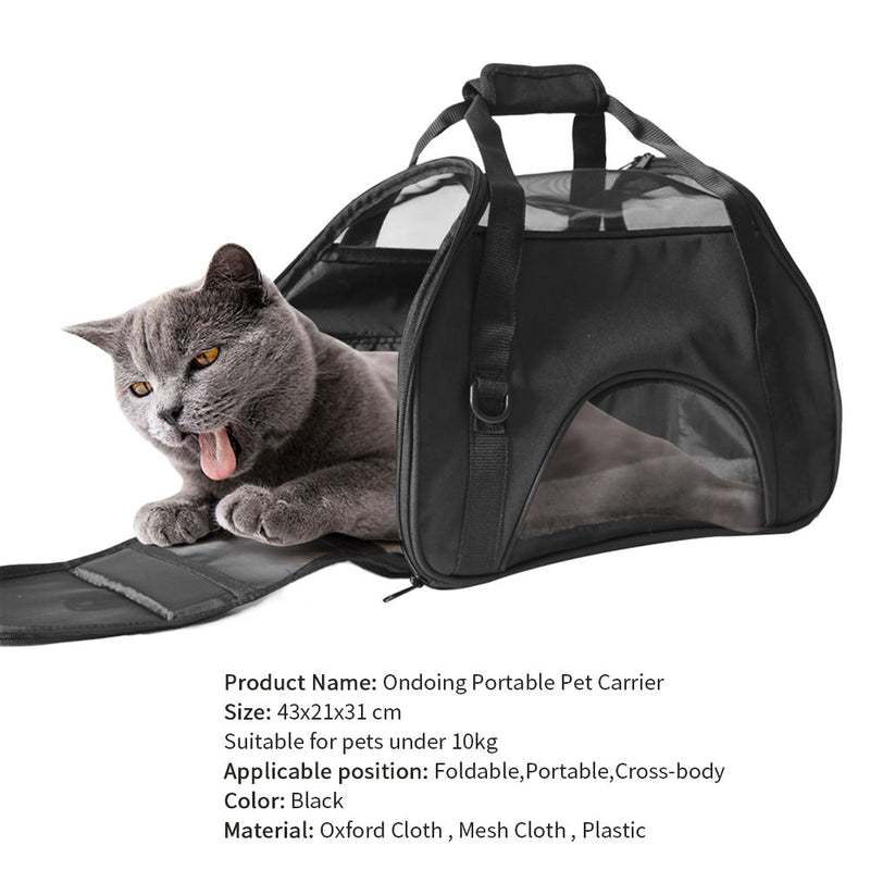 Ondoing Black Portable Pet Carrier Tote Travel Bag Kennel Soft Dog Crate Cage Outdoor